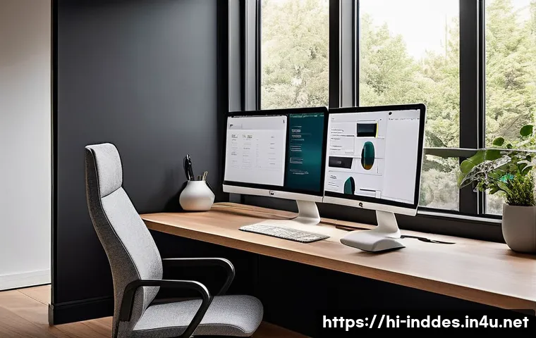 공업디자인과 북유럽 디자인 - **Industrial Design: The 'Half-Soft' Tech Oasis**
    "A sleek, modern home office bathed in soft, d...